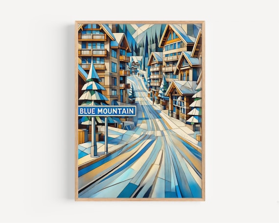 Blue Mountain Ontario Snowy Ski Village Winter Scene Art Poster