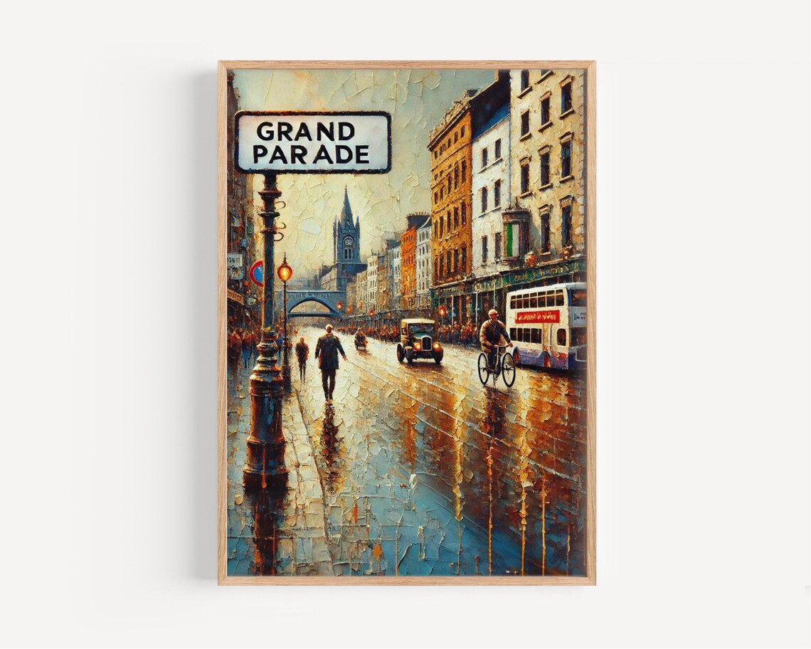Ireland Grand Parade Cork Travel Poster, Housewarming