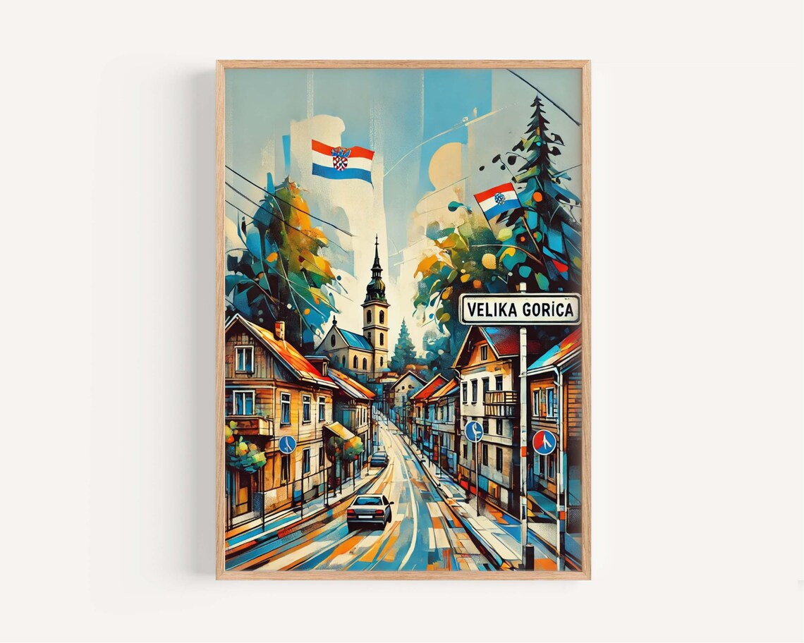 Velika Gorica Croatia Charming Village Street Watercolor Art Poster
