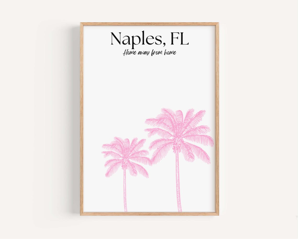 Naples Florida Tropical Home Away From Home Pink Palm Poster