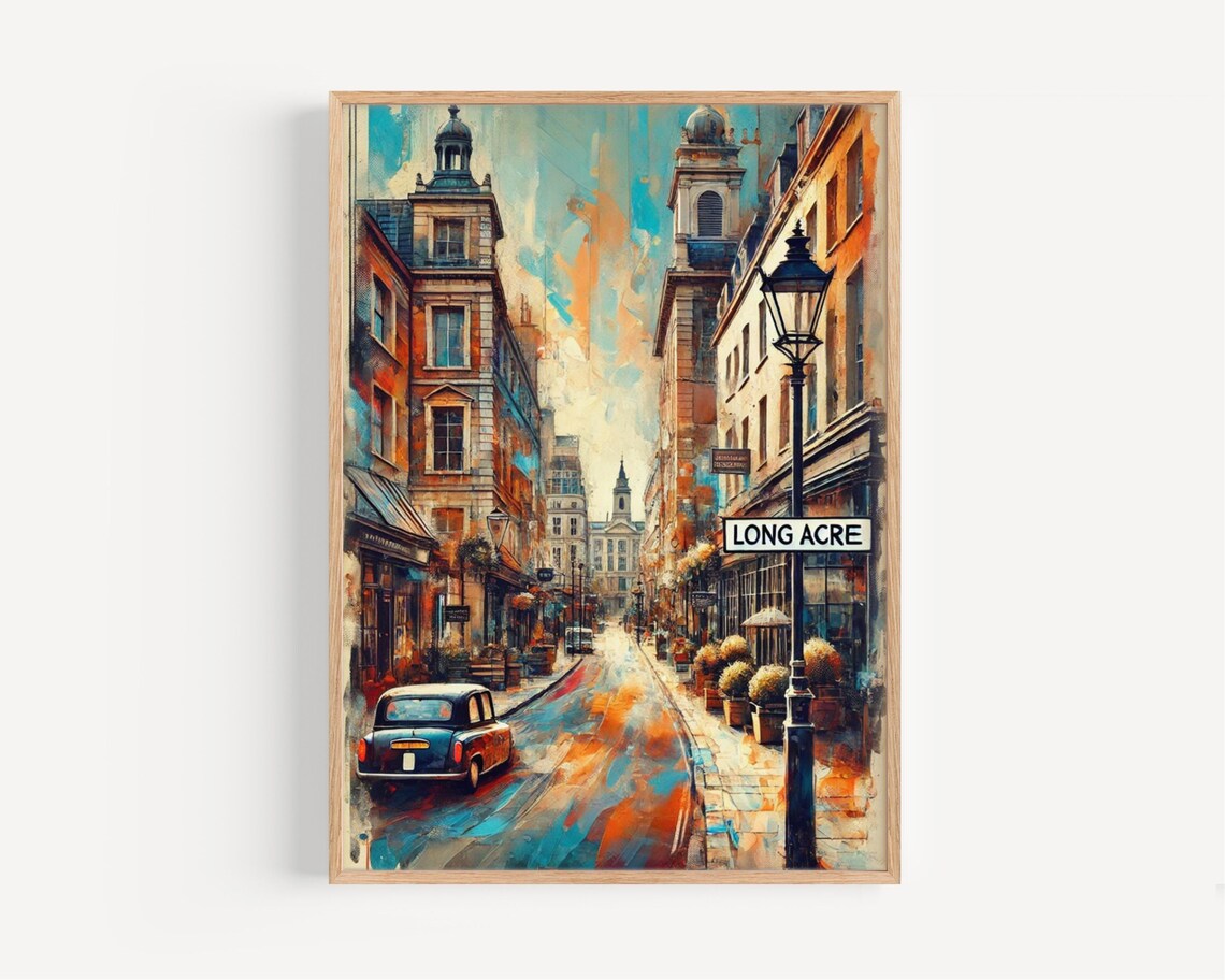 Long Acre London Street Art Poster Black Cab Painterly Urban City Decor