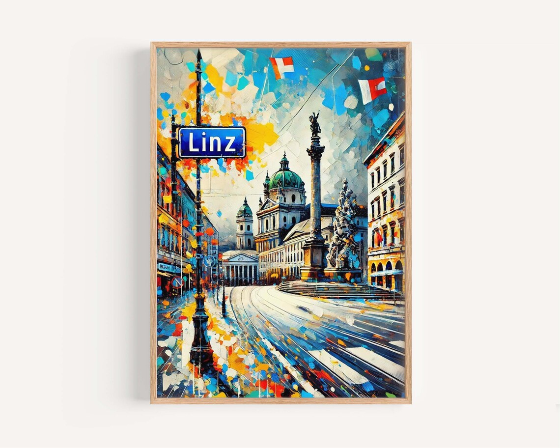 Linz Austria Colorful Impressionist Old Town Street Art Poster