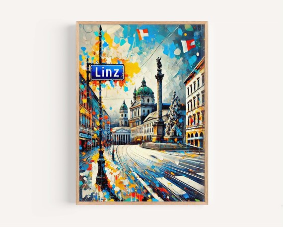 Linz Austria Colorful Impressionist Old Town Street Art Poster