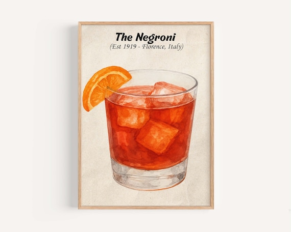 The Negroni Classic Italian Cocktail Watercolor Est 1919 Poster