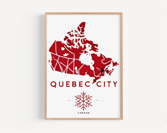 Quebec City Canada Red Country Map With Snowflake Emblem Poster