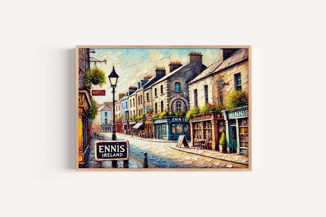 Ennis Ireland Cobblestone Street Impasto Painting Art Poster
