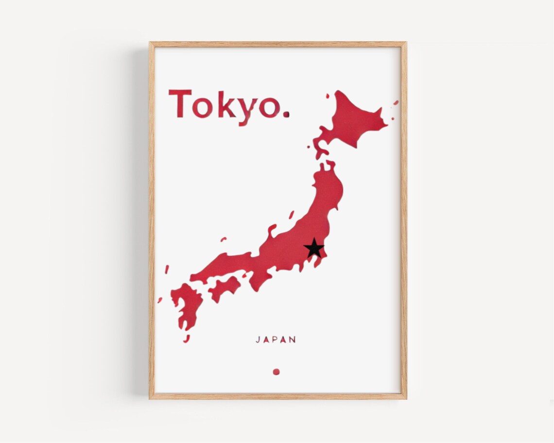Tokyo Japan Map Design Red Silhouette With Star Minimalist Poster