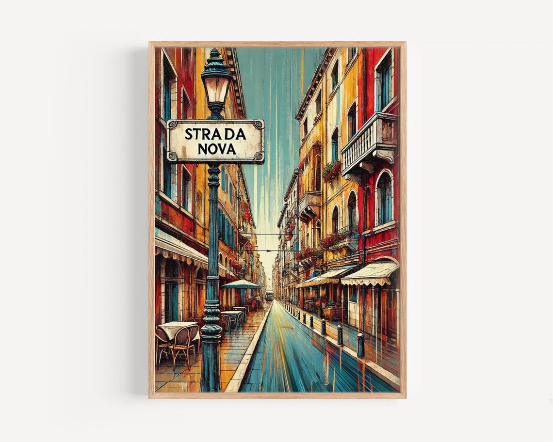 Strada Nova Venice Street Sign Colorful Canal-Side Artwork Poster