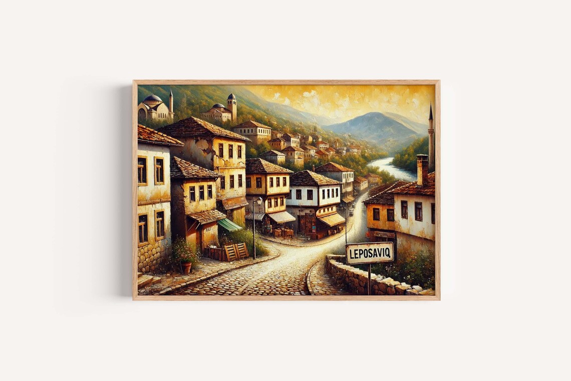 Leposaviq Kosovo Riverside Old Town Painting Wall Poster Artwork