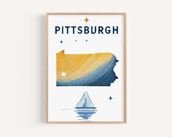 Pittsburg Print Pennsylvania Wall Art Travel Home Decor College Room Gift Housewarming Pa Poster Pittsburgh City Skyline Illustration