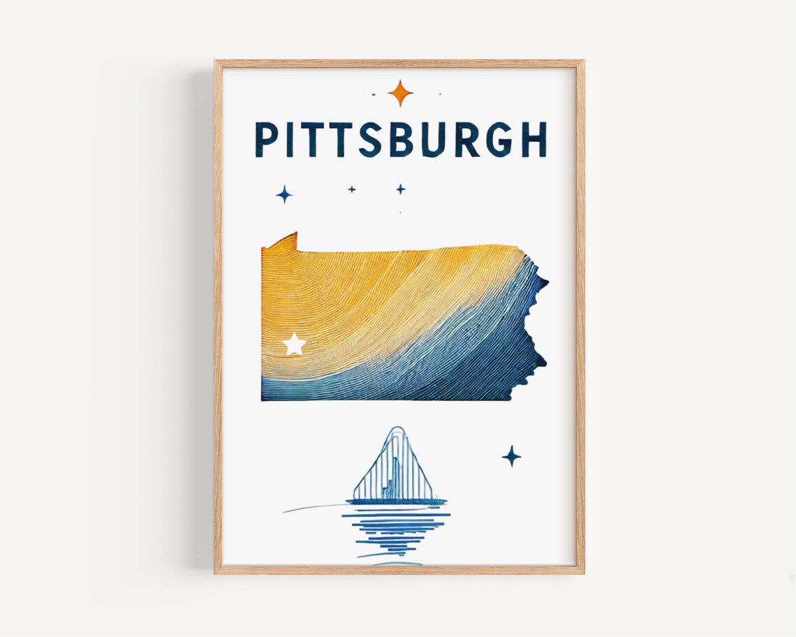 Pittsburgh Pennsylvania Sunset State Shape River Bridge Line Art Poster
