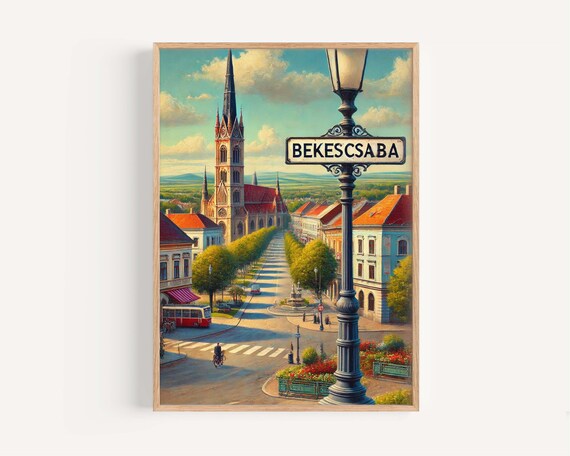 Bekescsaba Hungary Gothic Church Boulevard Street Travel Poster