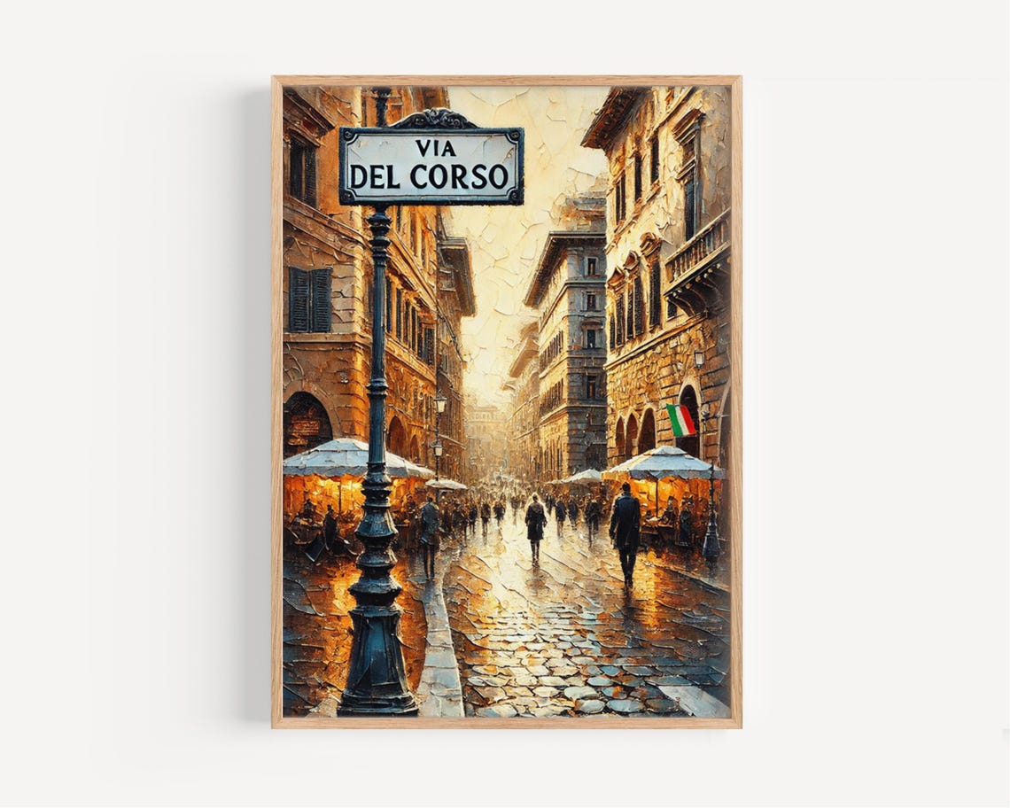 Via Del Corso Rome Cobblestone Street Painterly Travel Print