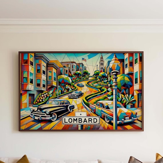 Lombard Street San Francisco Cubist Style Vintage Cars City Art Poster