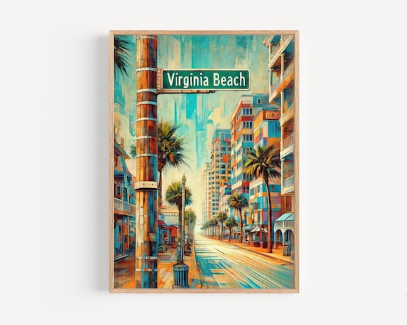 Virginia Beach Street Sign Painterly Coastal Boardwalk Poster