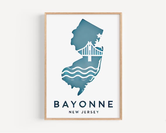 Bayonne New Jersey State Map Bridge Navy Minimalist Travel Poster