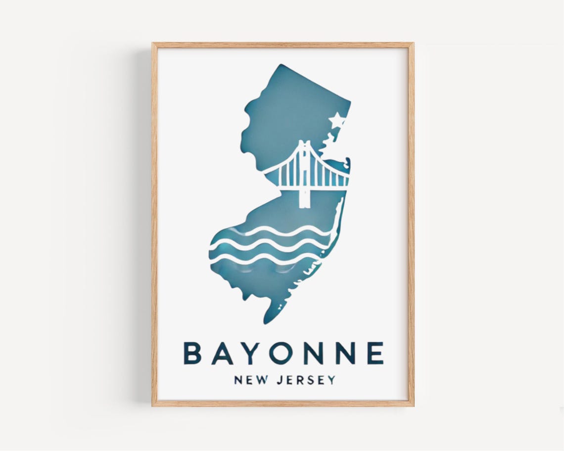 Bayonne New Jersey State Map Bridge Navy Minimalist Travel Poster