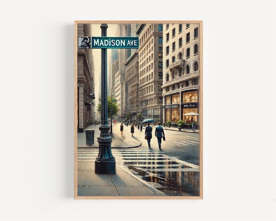 Madison Ave New York City Rainy Crossing Urban Cityscape Poster
