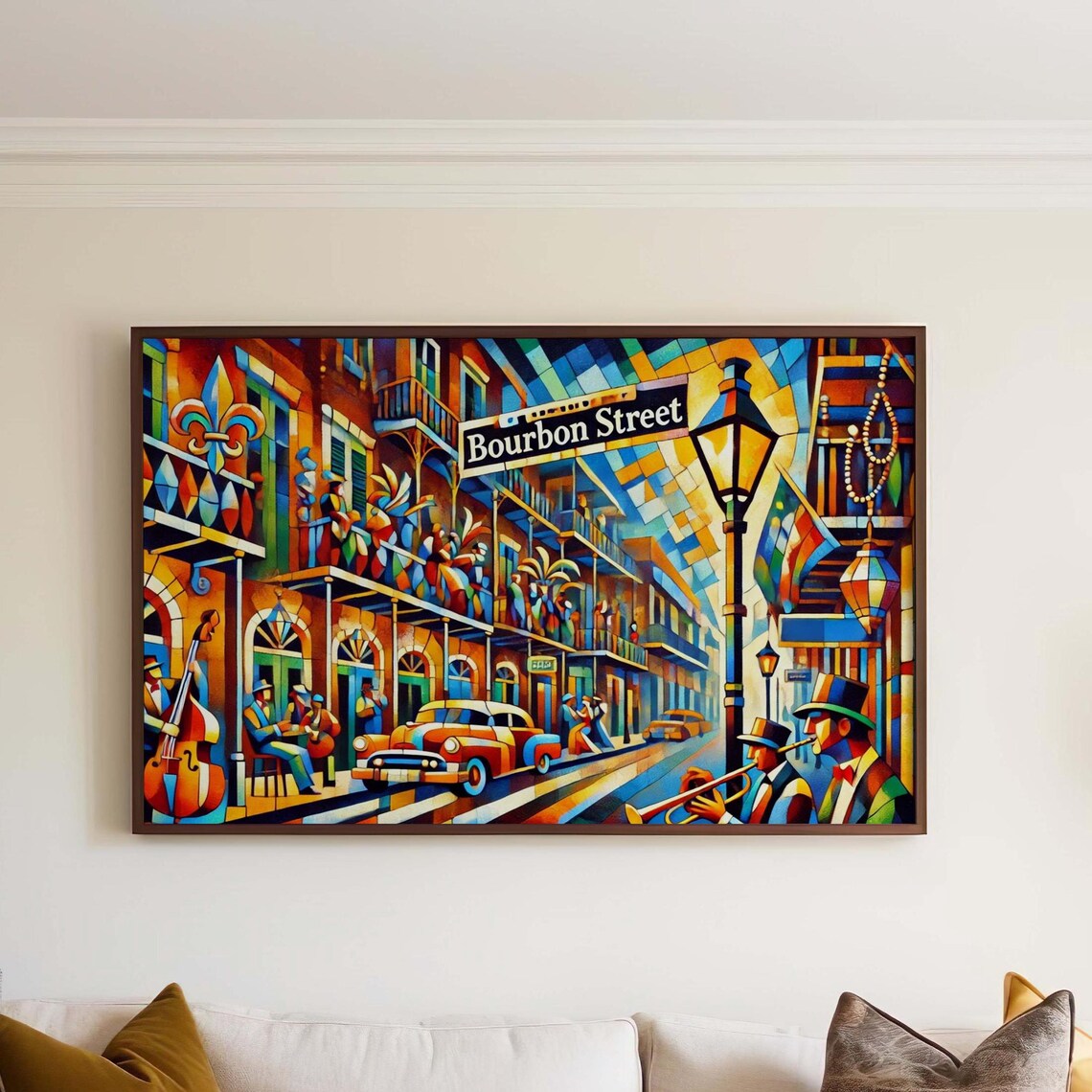 Bourbon Street New Orleans Cubism Jazz Scene Colorful Poster
