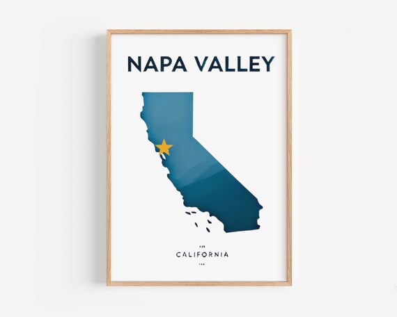 Napa Valley California Blue State Silhouette Modern Travel Poster
