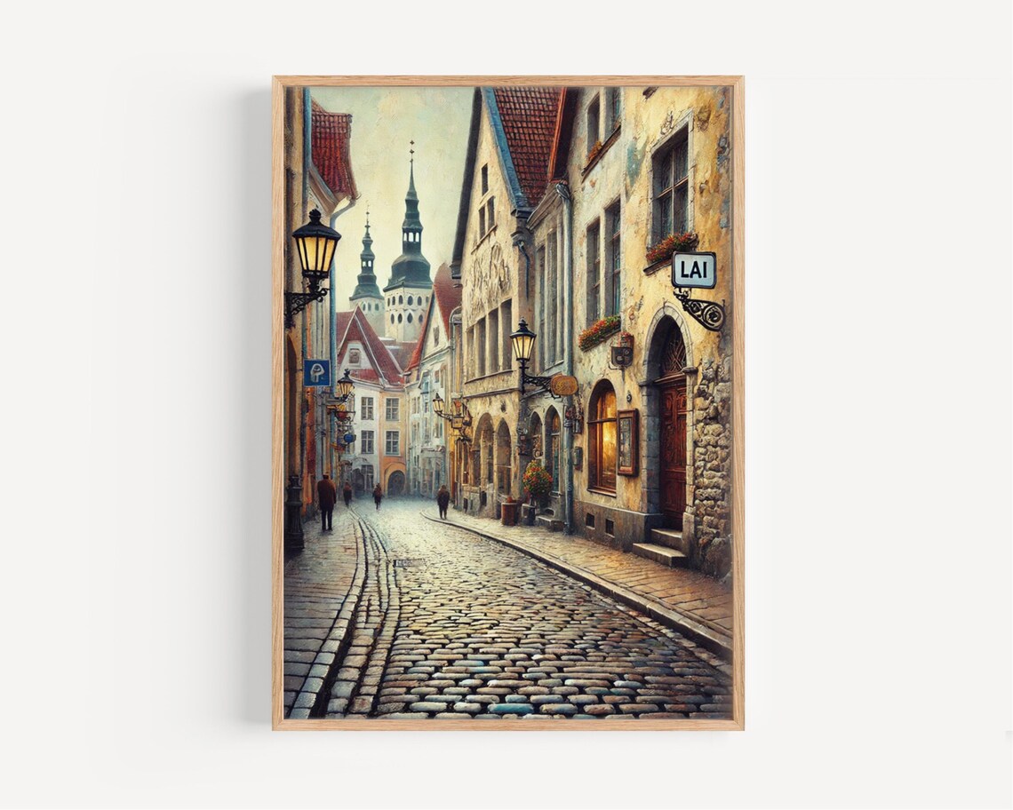 Lai Street Tallinn Medieval Estonia Old Town Scene Art Poster