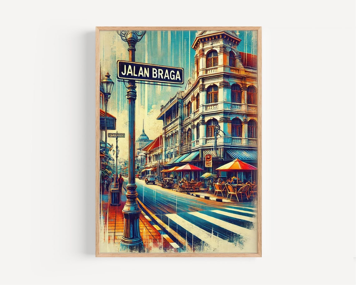 Jalan Braga Bandung Indonesia Vintage Street Scene Travel Poster