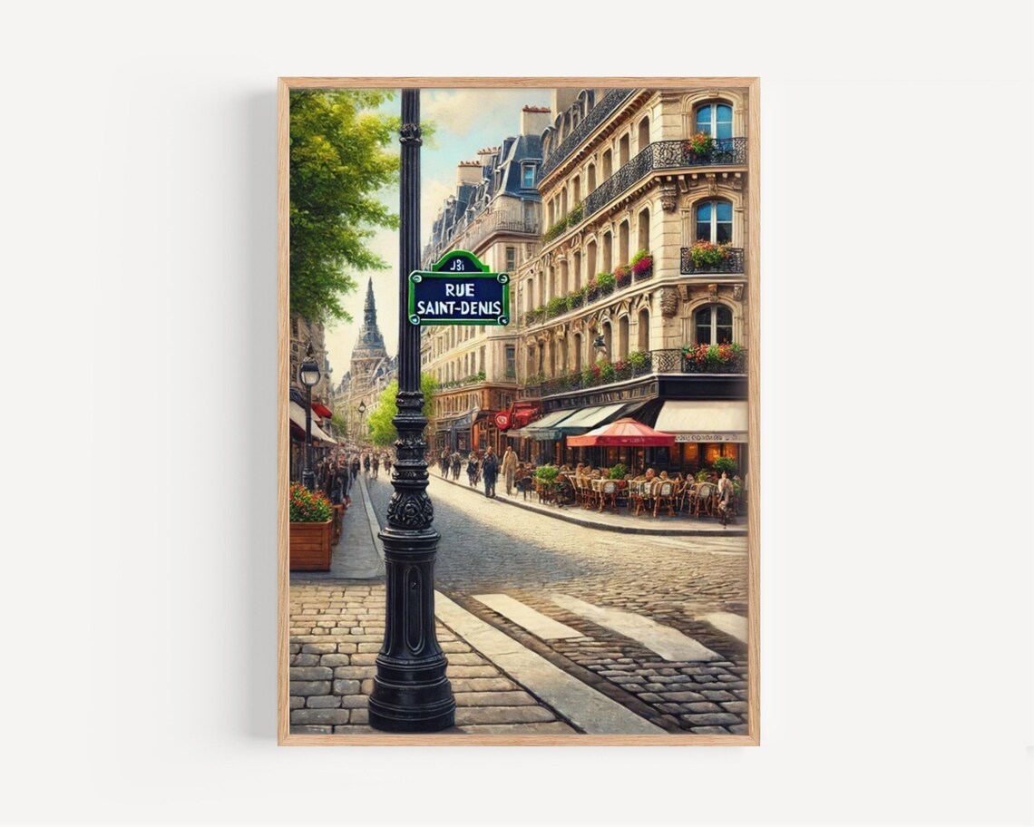 Rue Saint-Denis Paris Cobblestone Street Cafes French Travel Poster