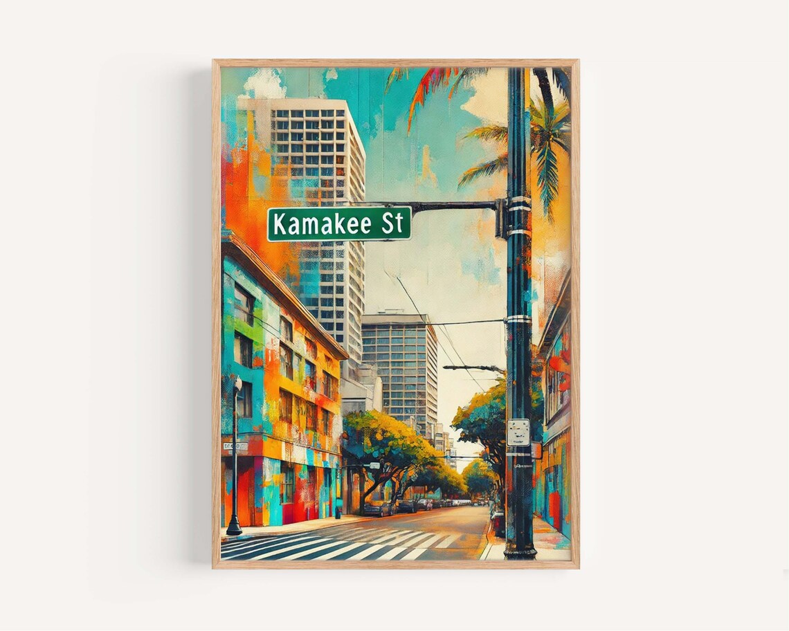 Kamakee Street Honolulu Colorful Street Sign Urban Cityscape Poster
