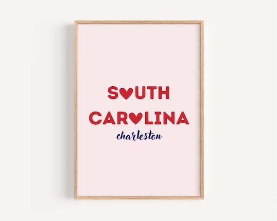 South Carolina Charleston Heart Typography Pink Minimalist Poster