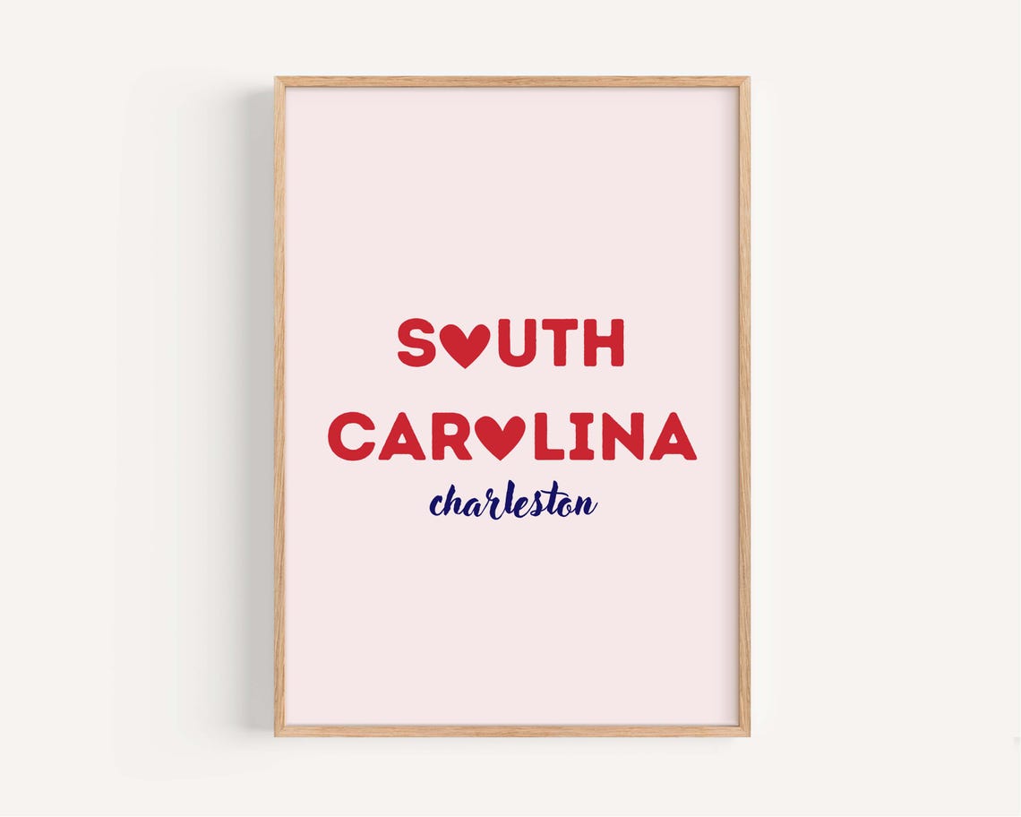 South Carolina Charleston Heart Typography Pink Minimalist Poster
