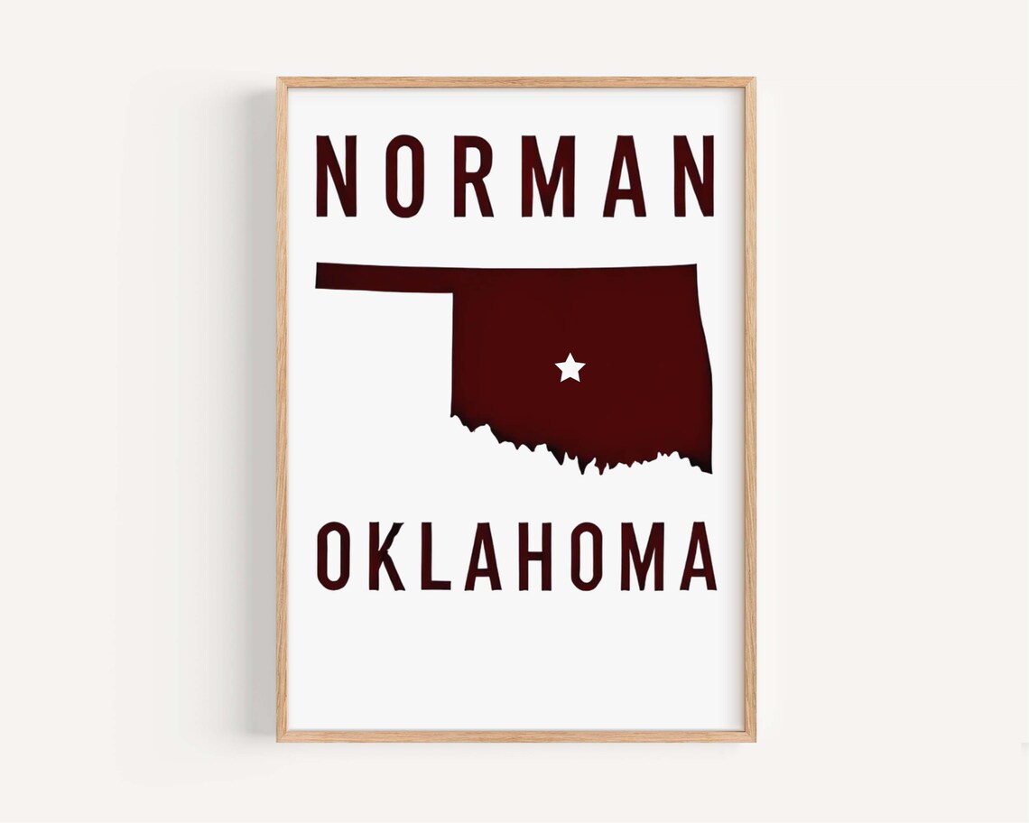 Norman Oklahoma Maroon State Silhouette College Town Art Poster