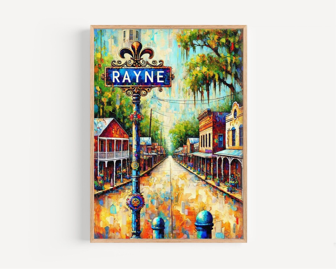 Rayne Louisiana Fleur De Lis Street Sign Vintage Southern Cityscape Poster