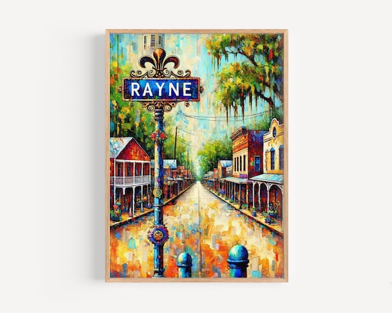 Rayne Louisiana Fleur De Lis Street Sign Vintage Southern Cityscape Poster
