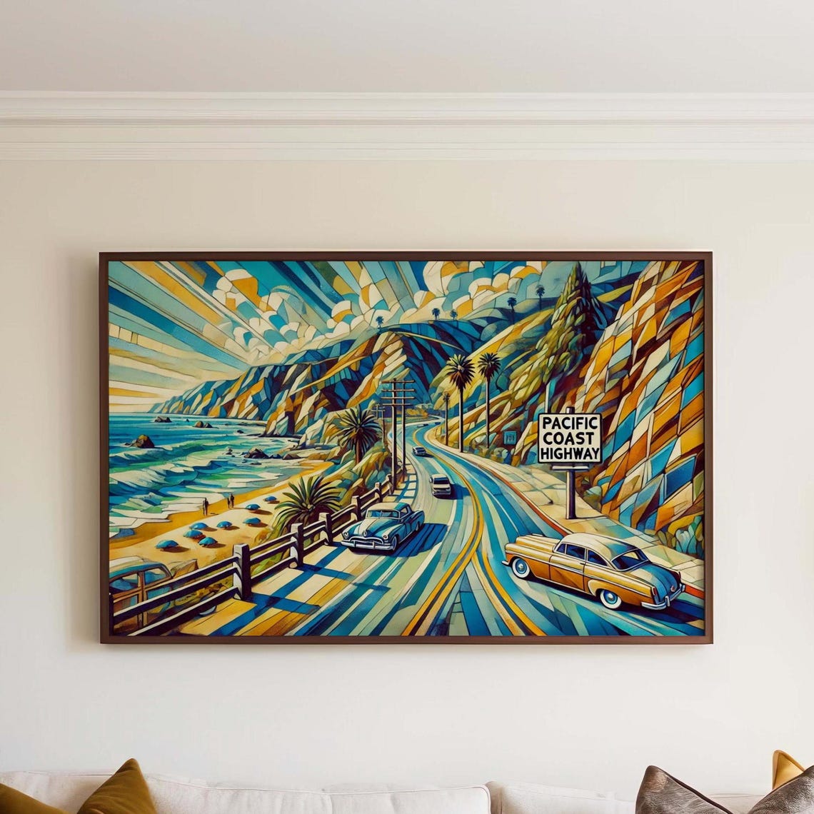 California Pacific Coast Highway Cubist Coastal Drive Scene Poster
