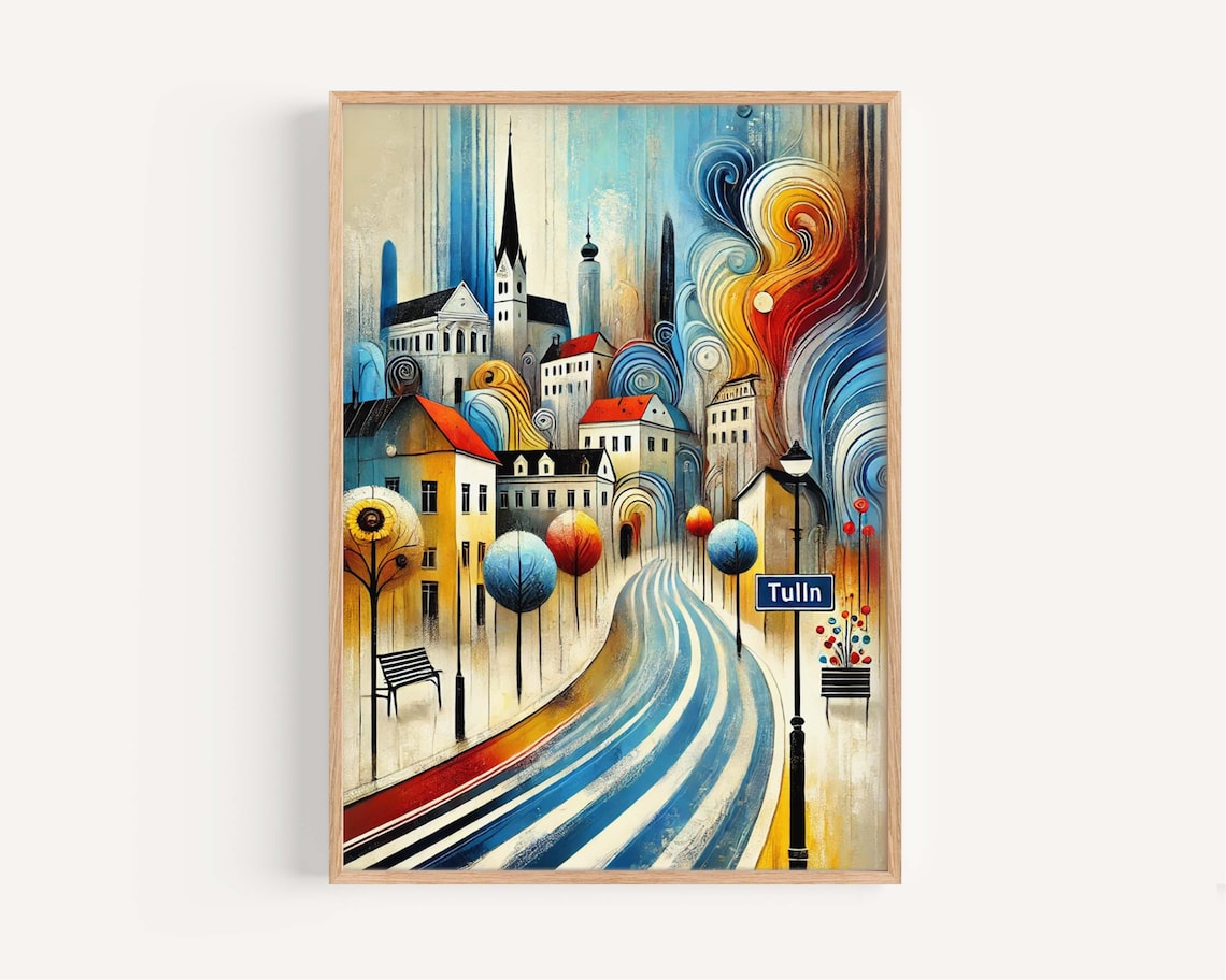 Tulln Austria Stylized Whimsical Old Town Street Scene Travel Poster