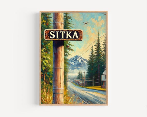 Alaska Sitka Wall Art Print Travel Poster Gift Usa Souvenir Housewarming Decor Nature Landscape Illustration