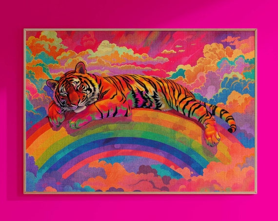 Tiger Floral Print Maximalist Wall Art Dopamine Decor Quirky Wall Art Floral Home Decor Bedroom Wall Art Trendy Print Quirky Home Decor