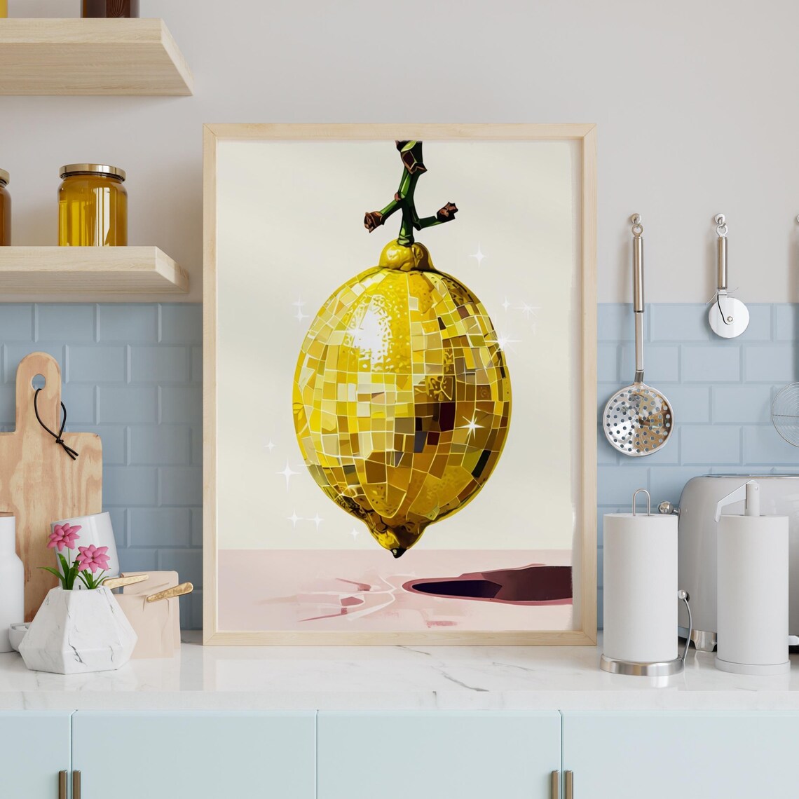 Lemon Disco Ball Poster, Retro Kitchen Decor - Image 4