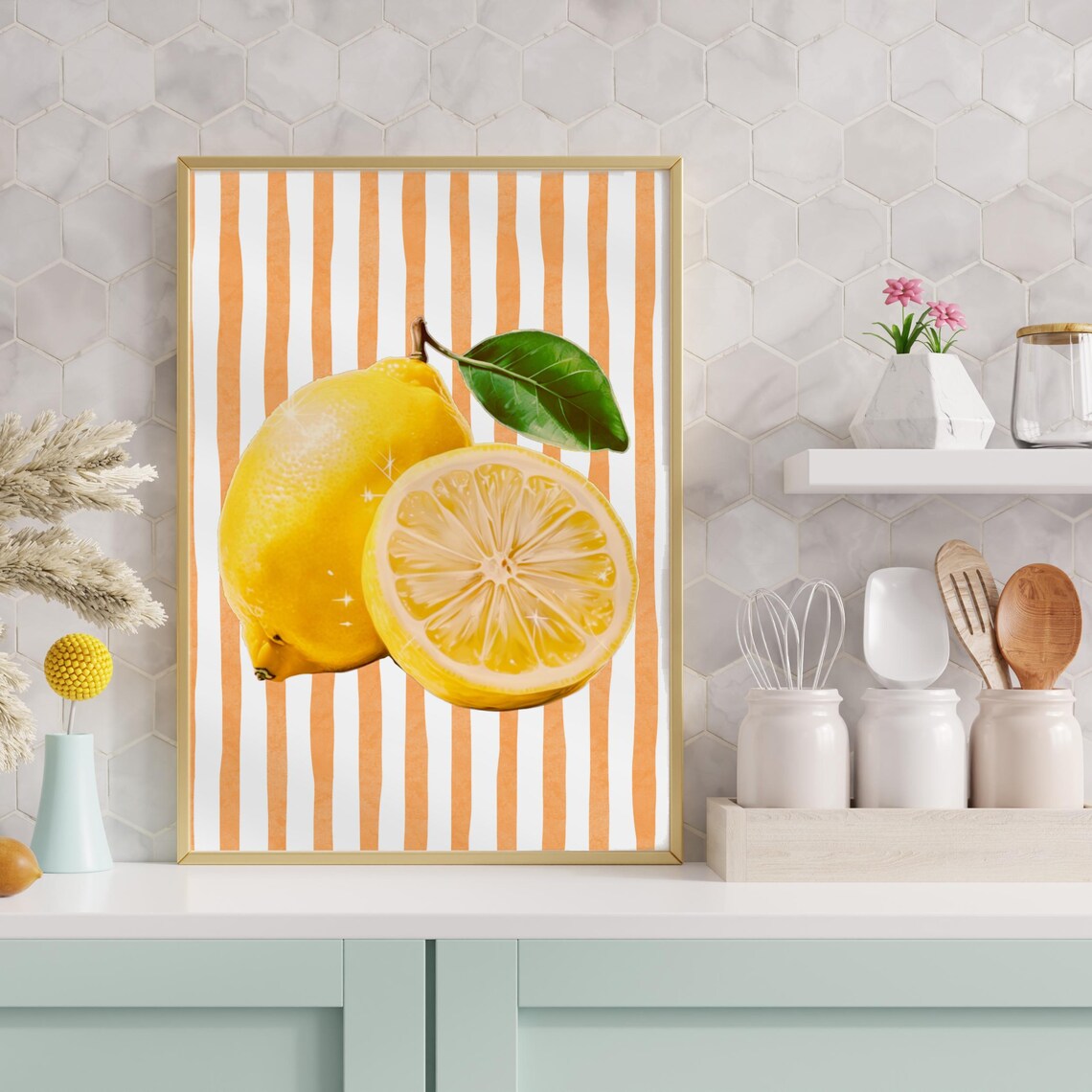 Lemon Art Print, Modern Kitchen Wall Decor