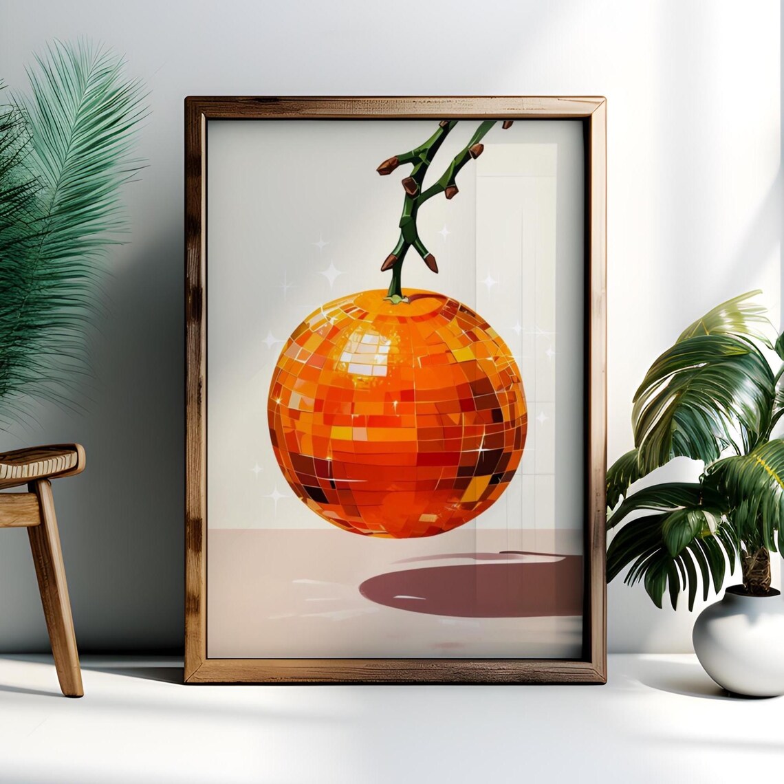 Orange Disco Ball Poster, Retro Funky Kitchen Decor - Image 2