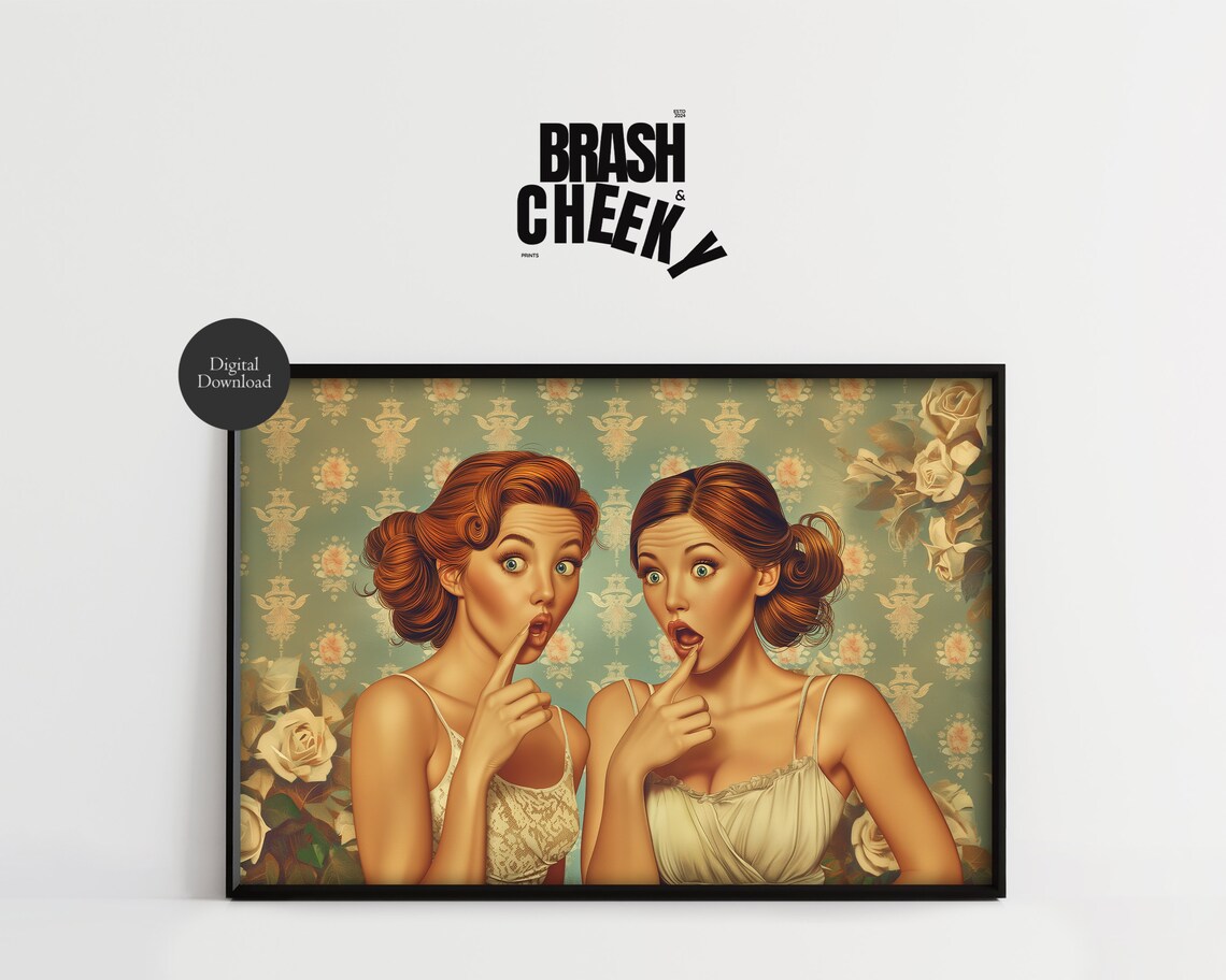 Ladies Who Whisper Retro Gossip Girls Vintage Illustration Poster