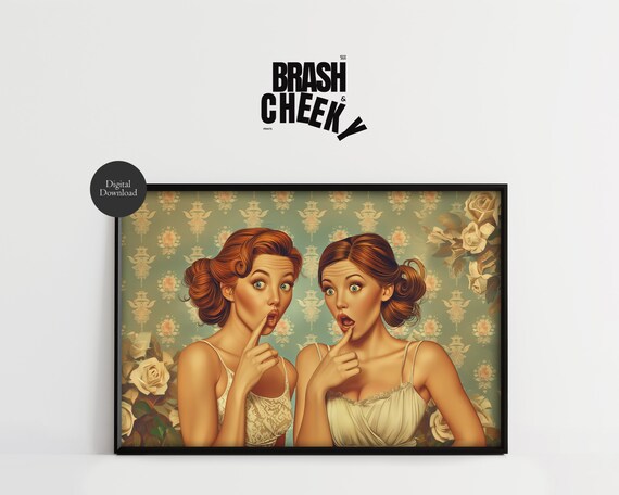 Ladies Who Whisper Retro Gossip Girls Vintage Illustration Poster