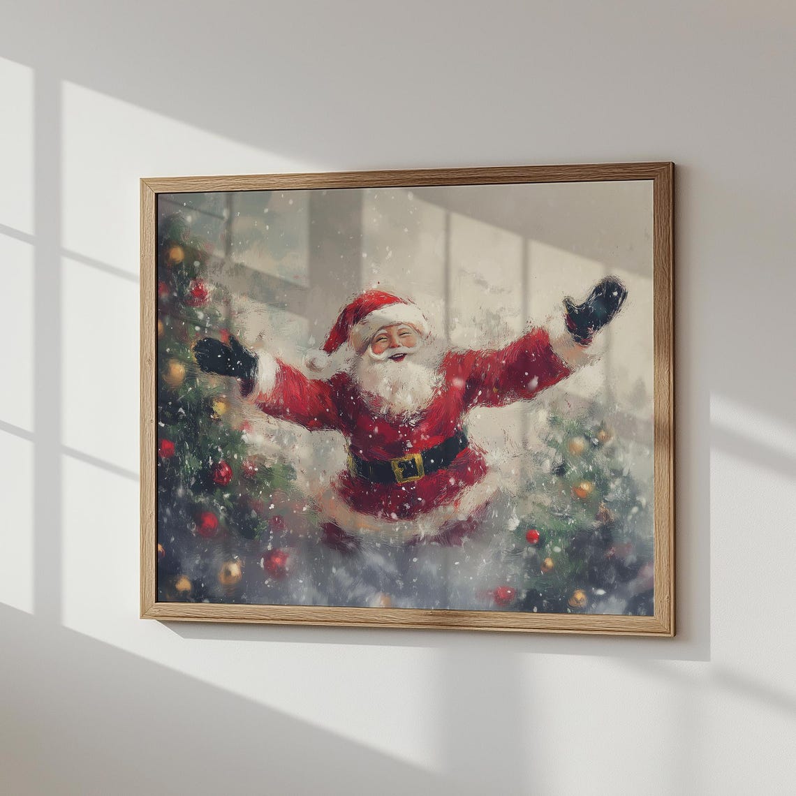 Joyful Santa Claus Snowy Portrait Vintage Christmas Wall Poster