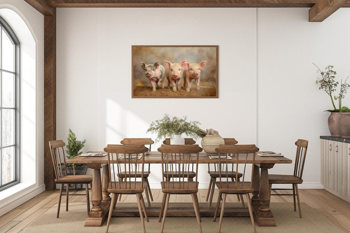 Three Little Piglets Walking Together Cute Farm Animal Decor Poster - Image 2