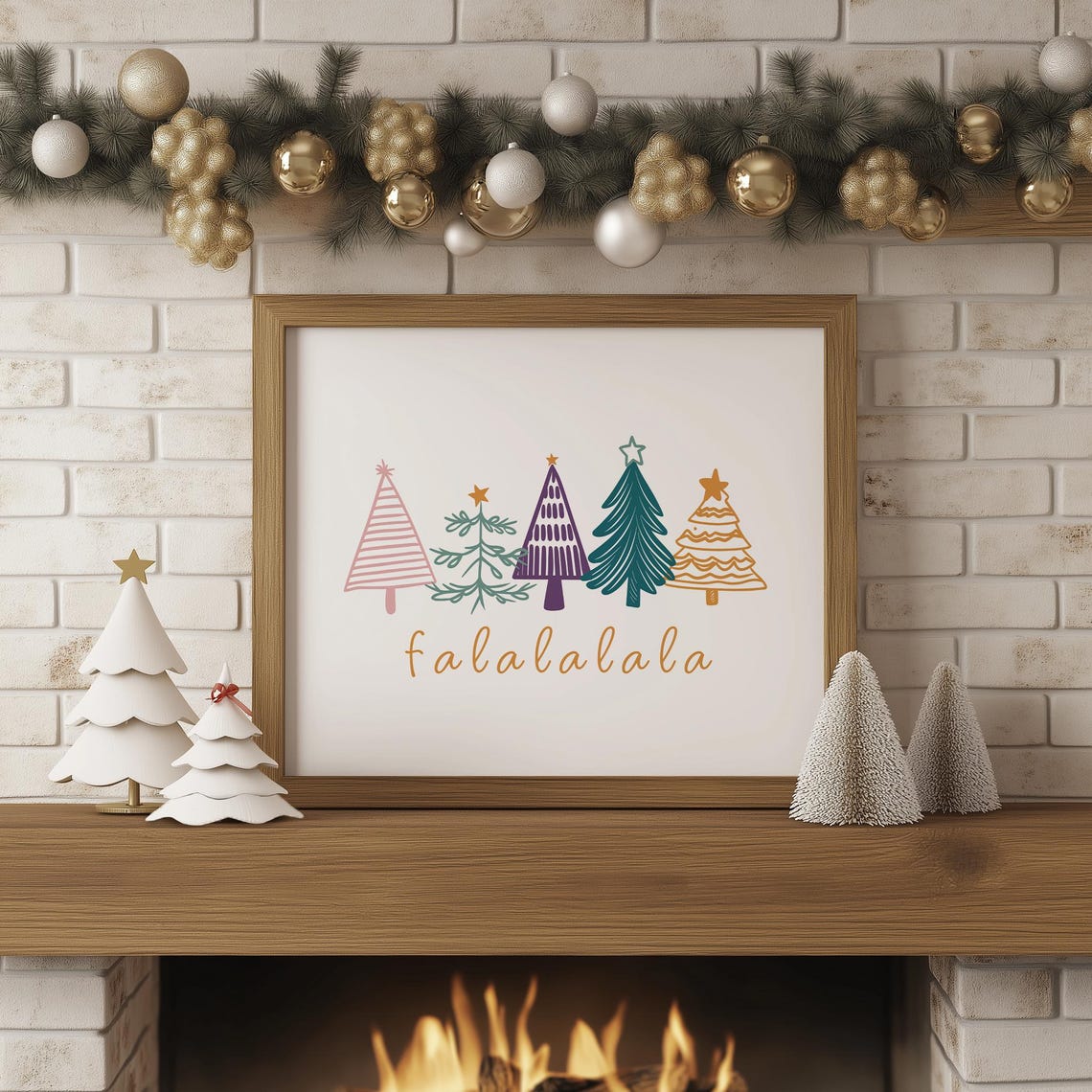 Falalalala Whimsical Colorful Christmas Trees Holiday Decor Wall Art - Image 3