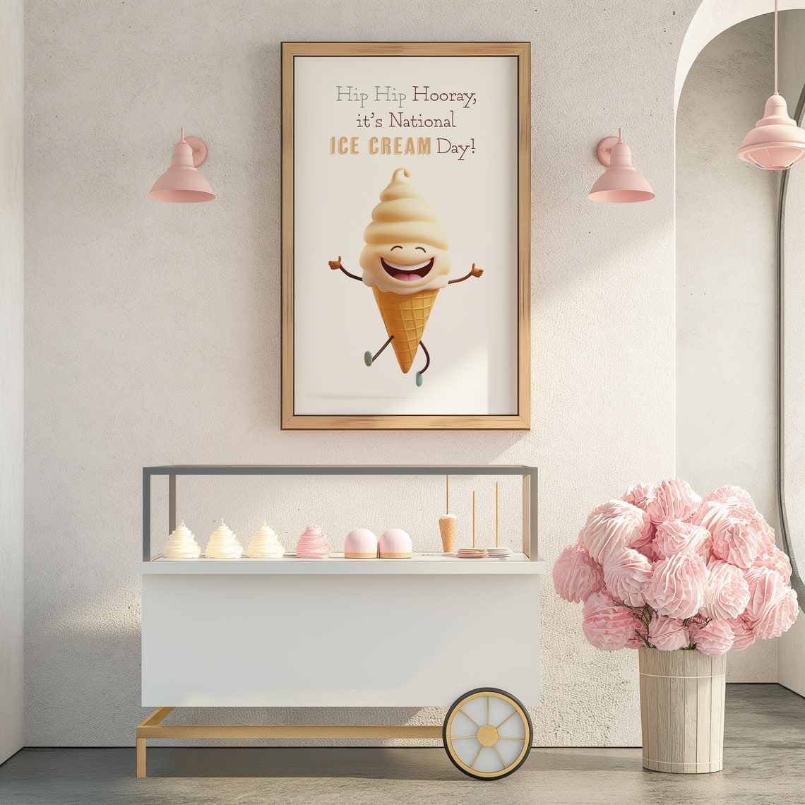Hip Hip Hooray National Ice Cream Day Cute Cone Character Poster - Image 3