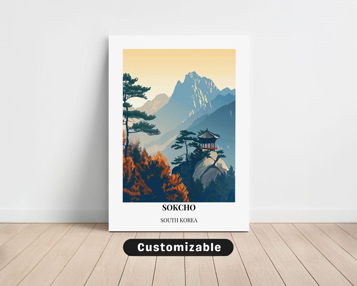 Sokcho South Korea Mountain Temple Peak Pavilion Travel Poster