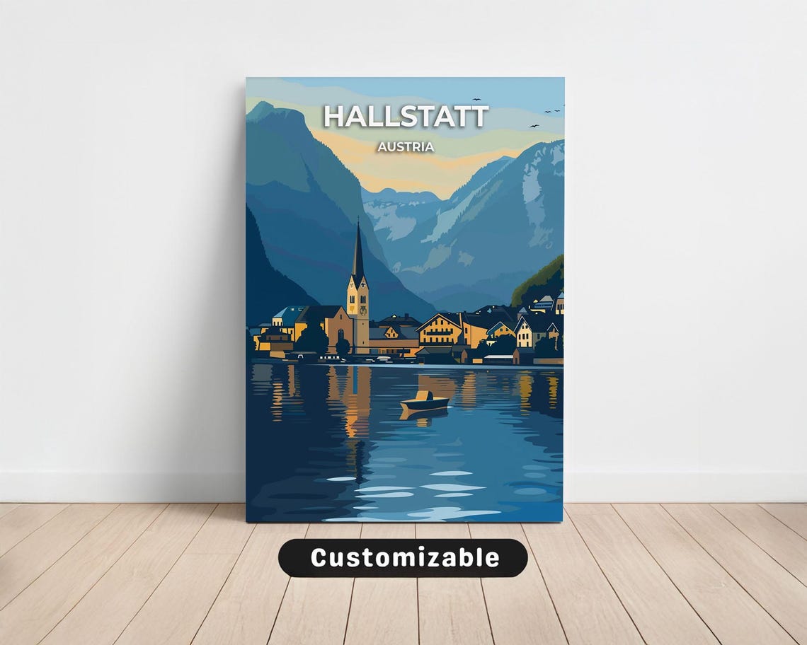 Hallstatt Austria Lakeside Village Vintage Travel Art Poster