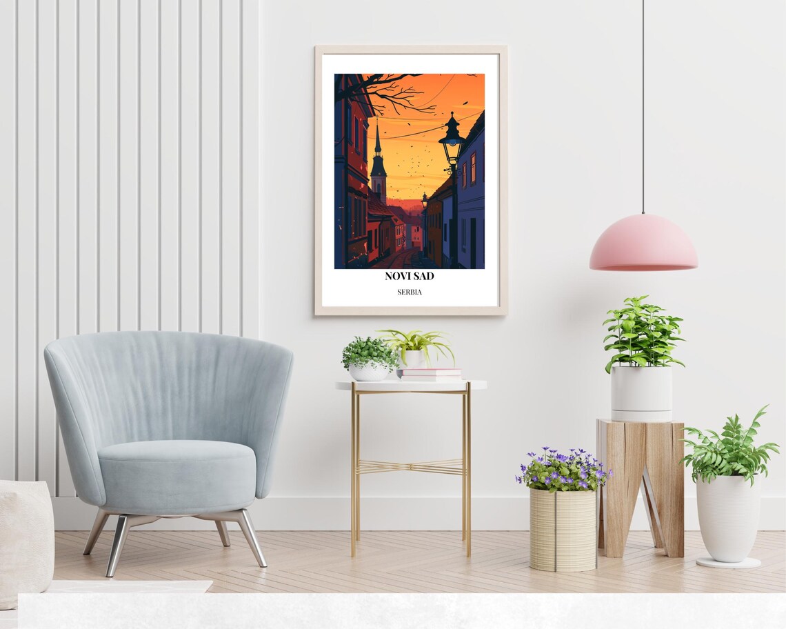 Novi Sad Serbia Old Street Sunset Minimalist Travel Poster Scene - Image 2
