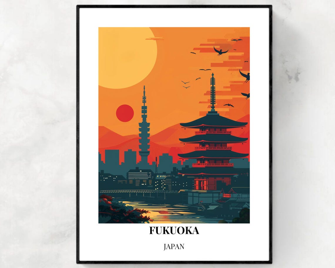 Fukuoka Tower Travel Print Wall Art Fukuoka Japan City Print Fukuoka Tower Travel Gift Fukuoka Tower Poster Wall Art